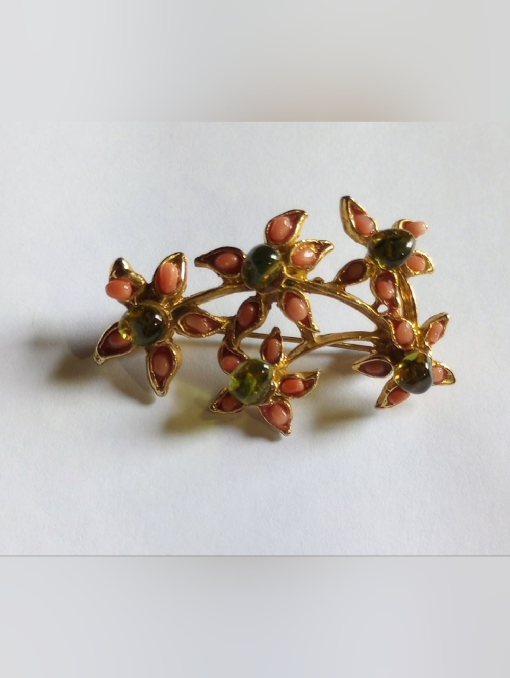 Vtg,Unique! Gold,Blown Glass ,Flowers and Petals Brooch